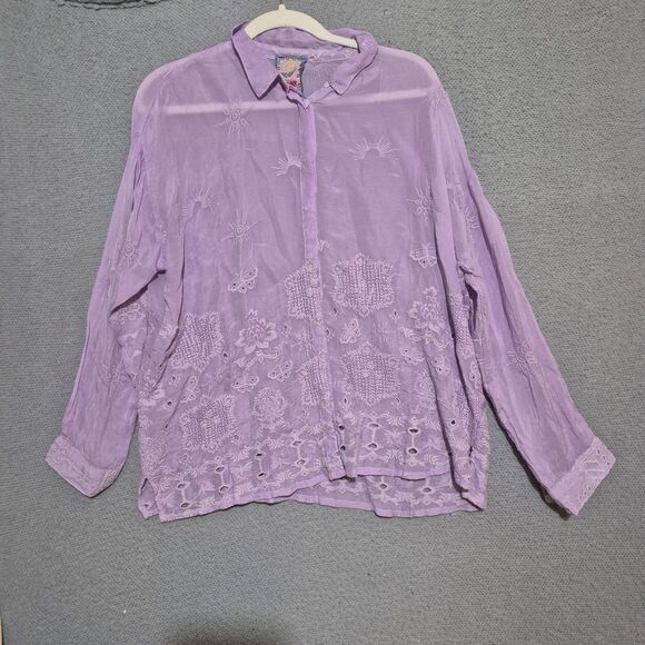 Johnny Was Women's Textured Look Embroidered Slim Audrey Button Down Shirt M - Picture 1 of 7
